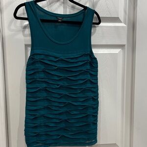 Ann Taylor Teal Sleeveless Ruffle Blouse